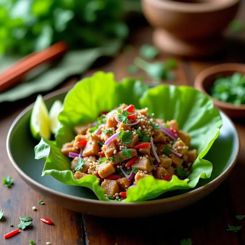 Ensalada Larb de Pollo y Hierba de Limo con Lechuga Butter: Receta Laosiana Picante y Ligera