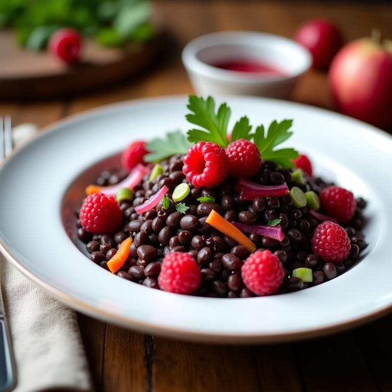 Ensalada de Lentejas Beluga y Arándanos Rojos: Receta Alta en Antioxidantes con Vinagreta de Frambuesa