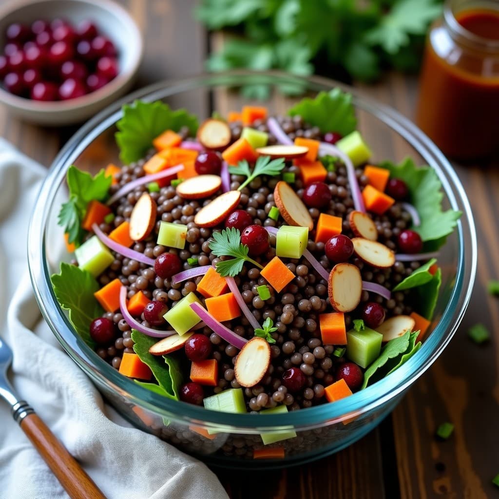 Ensalada de Lentejas Beluga y Arándanos con Vinagreta de Vinagre Balsámico: Receta Antioxidante en Tupper