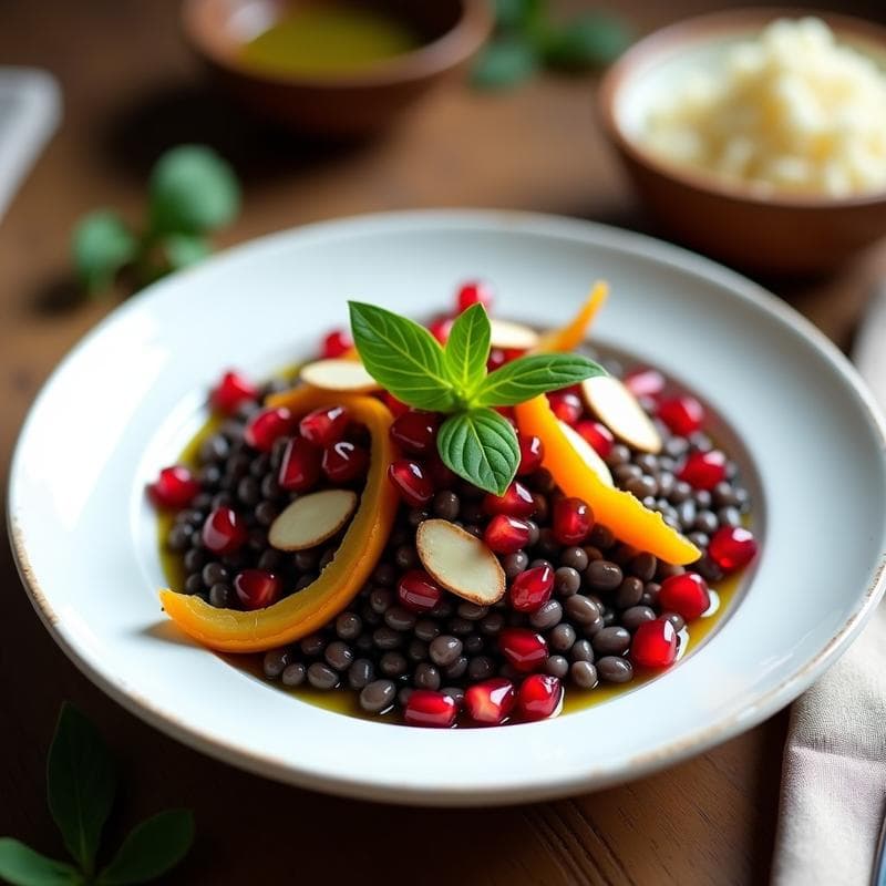 Ensalada de Lentejas Beluga con Granada y Mentol: Receta Persa Refrescante y Alta en Hierro