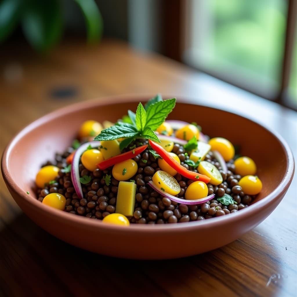 Ensalada de Lentejas Beluga y Granadilla: Receta Colombiana Alta en Hierro y Proteína