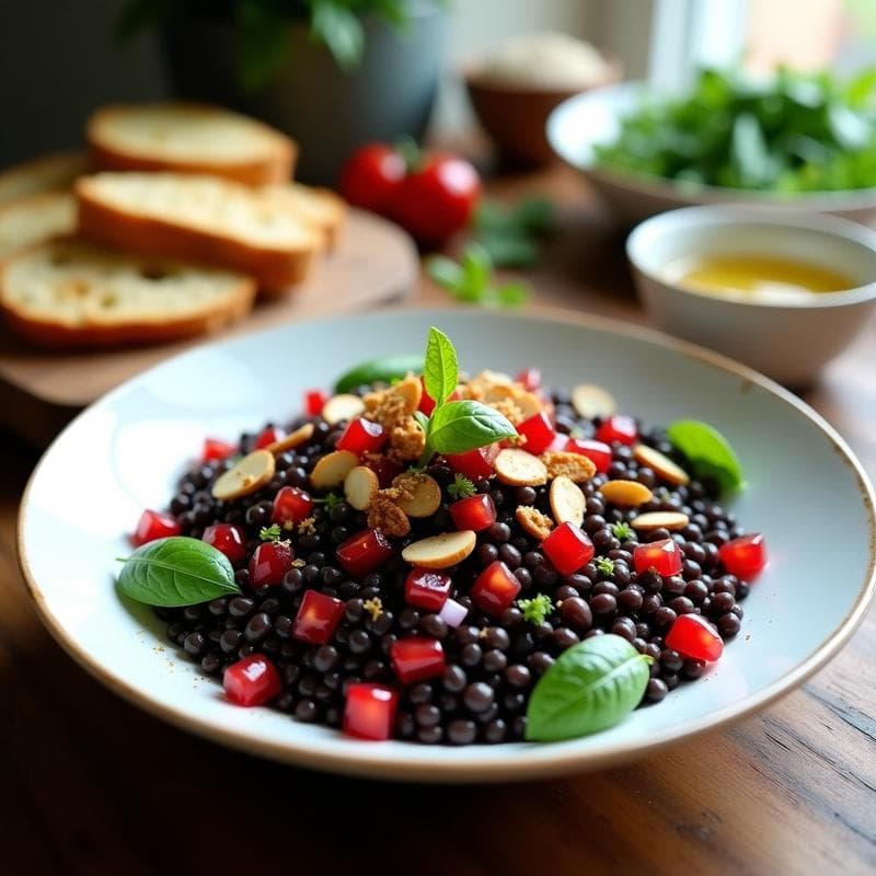 Ensalada de Lentejas Beluga con Granados y Menta: Receta Griega Fresca y Nutritiva