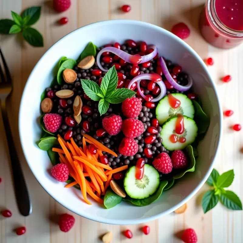 Ensalada de Lentejas Beluga y Granada con Vinagreta de Frambuesa: Bowl Instagramable