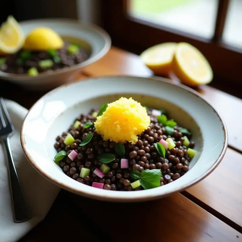 Ensalada de Lentejas Beluga y Granita de Limón: Receta Persa Fresca y Nutritiva