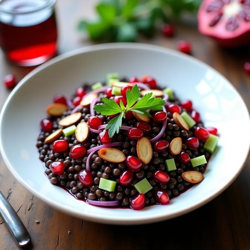 Ensalada de Lentejas Beluga con Granados y Vinagreta de Granado: Receta Vegana y Antioxidante
