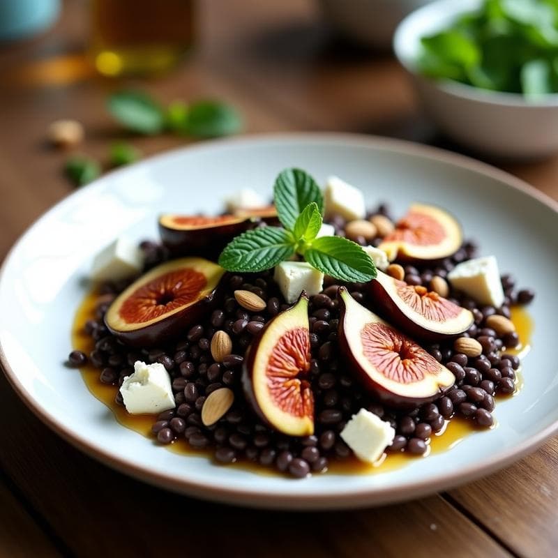 Ensalada de Lentejas Beluga con Higos Caramelizados: Receta Griega con Vinagreta de Miel y Vinagre