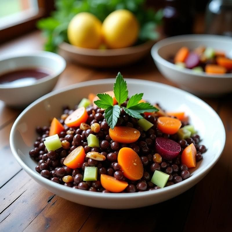 Ensalada de Lentejas Beluga y Remolacha Asada: Receta Vegana con Vinagreta de Naranja