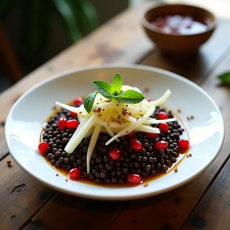 Ensalada de Lentejas Beluga con Vinagreta de Tamarindo y Hinojo: Receta internacional Sin Cocinar