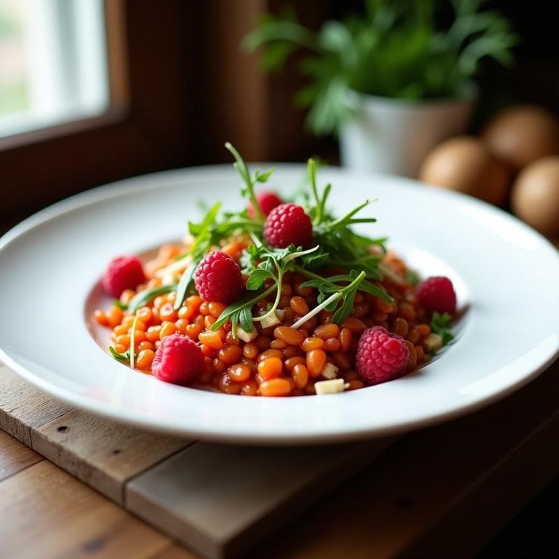 Ensalada de Lens de Corail con Vinagreta de Frambuesa y Rúcula: Receta Francesa Alta en Hierro