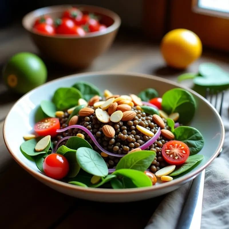 Ensalada de Lentejas y Espinacas con Vinagreta Agridulce: Receta Rápida y Alta en Proteína