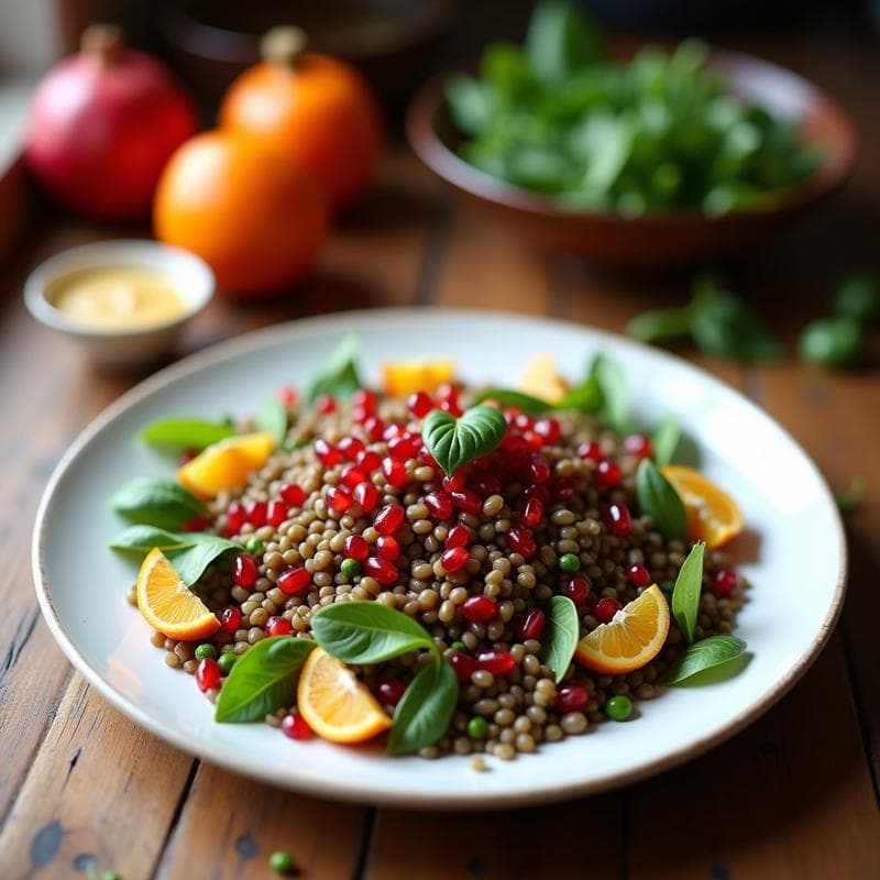 Ensalada de Lentejas y Granada con Vinagreta de Naranja: Receta Mediterránea Alta en Fibra