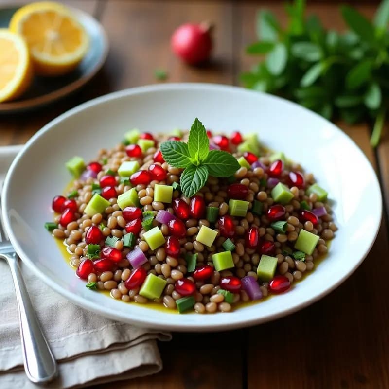 Ensalada de Lentejas y Granadas con Vinagreta de Limón: Receta del Medio Oriente Vegana y Rica en Fibra