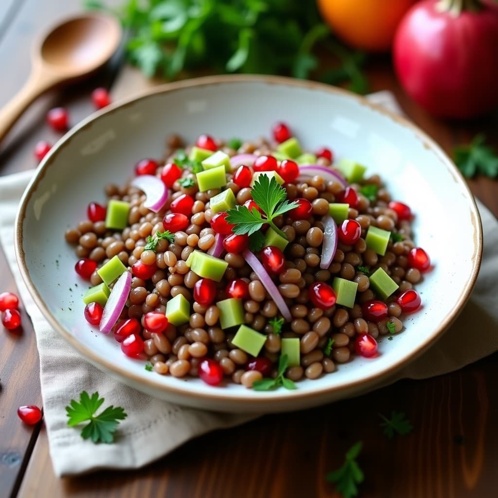 Ensalada de Lentejas con Granadas y Vinagreta de Mostaza y Miel: Receta Vegana y Nutritiva