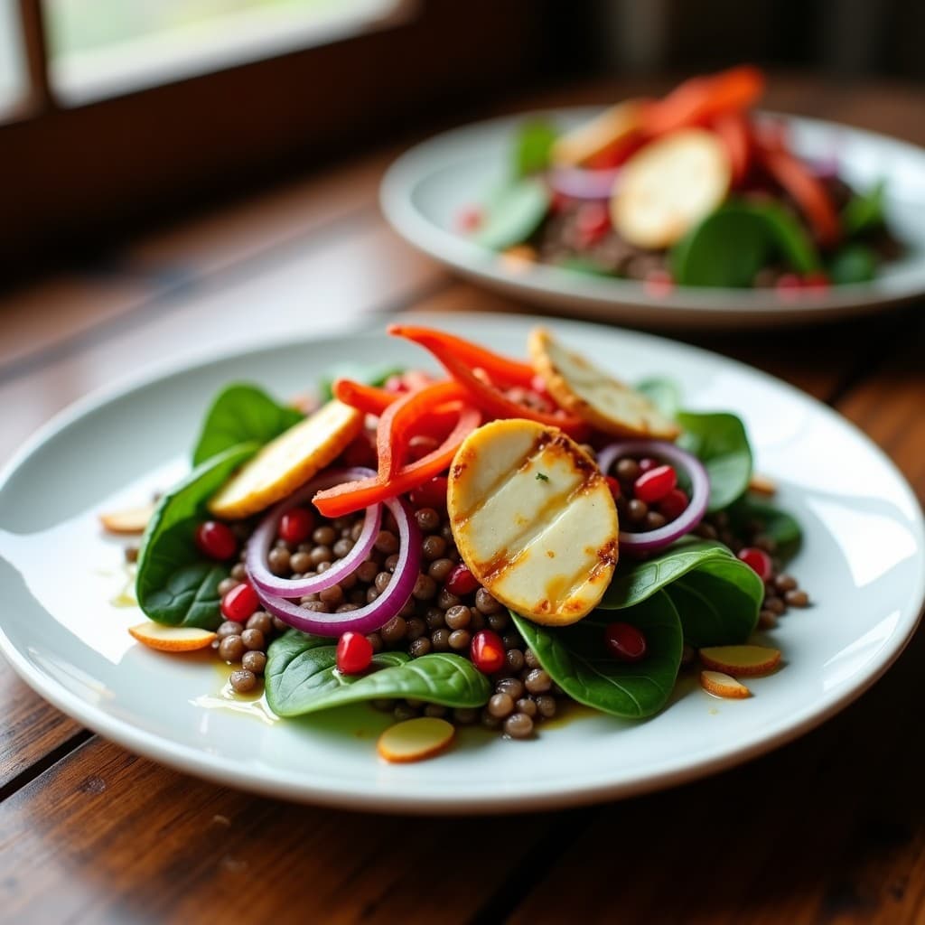 Ensalada de Lentejas, Granado y Queso Halloumi: Receta Mediterránea Alta en Proteína