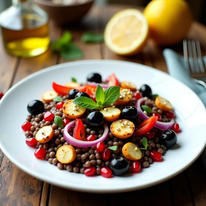 Ensalada de Lentejas, Granada y Queso Halloumi: Receta Griega con Vinagreta de Limón