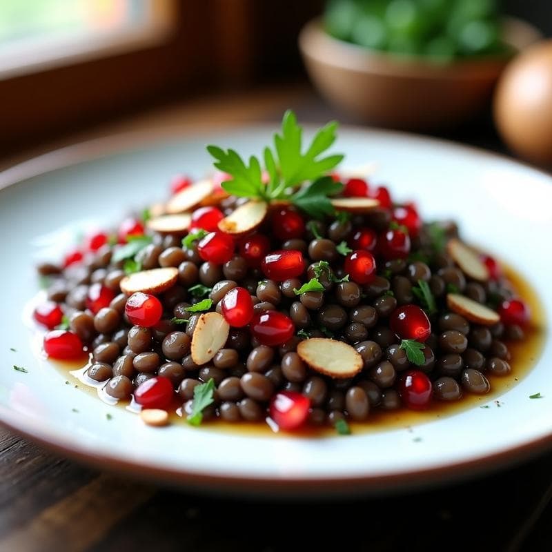 Ensalada de Lentejas Negras con Vinagreta de Miel y Granado: Receta Española Vegana