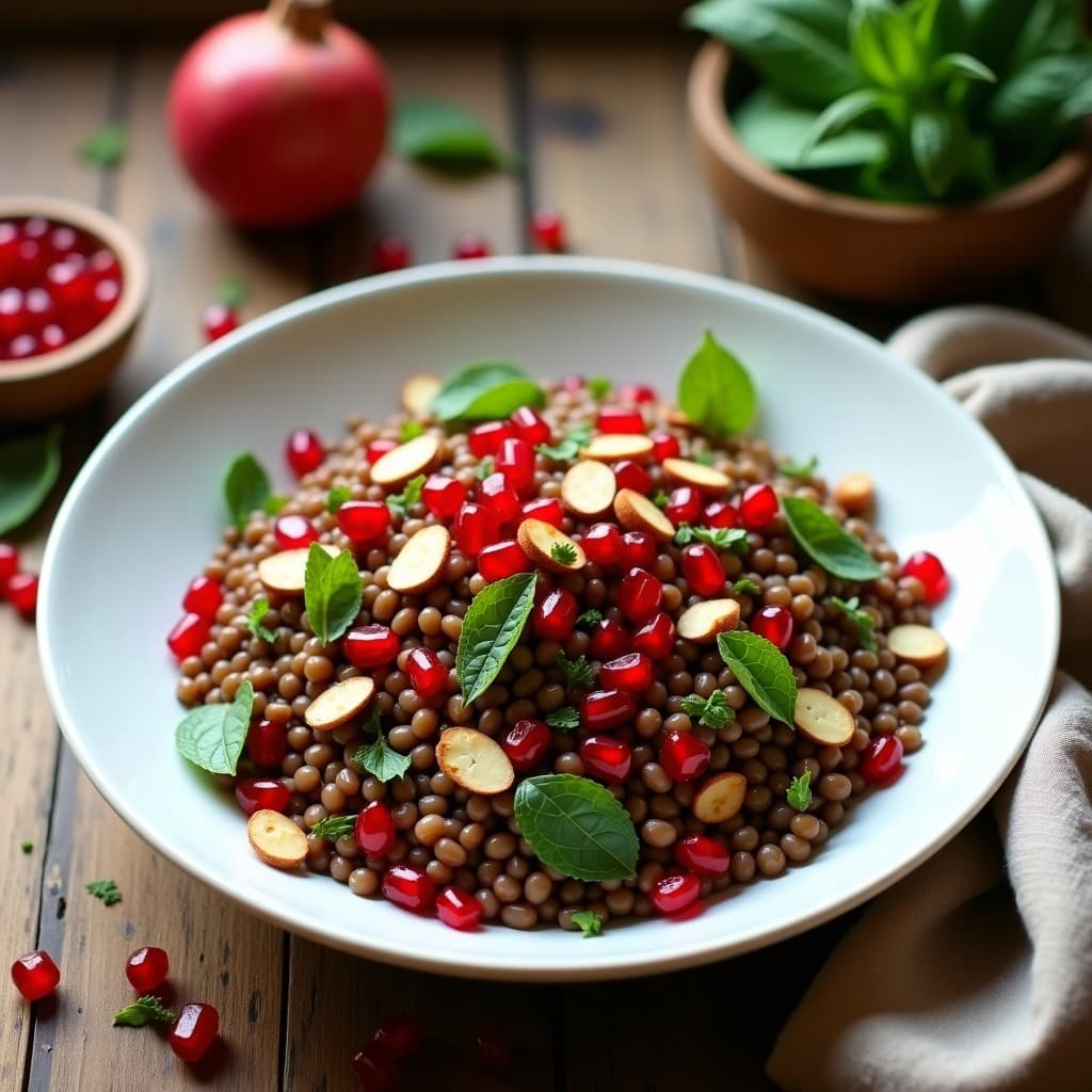 Ensalada de Lentejas Pardina con Vinagreta de Granado y Menta: Receta Vegana y Rápida