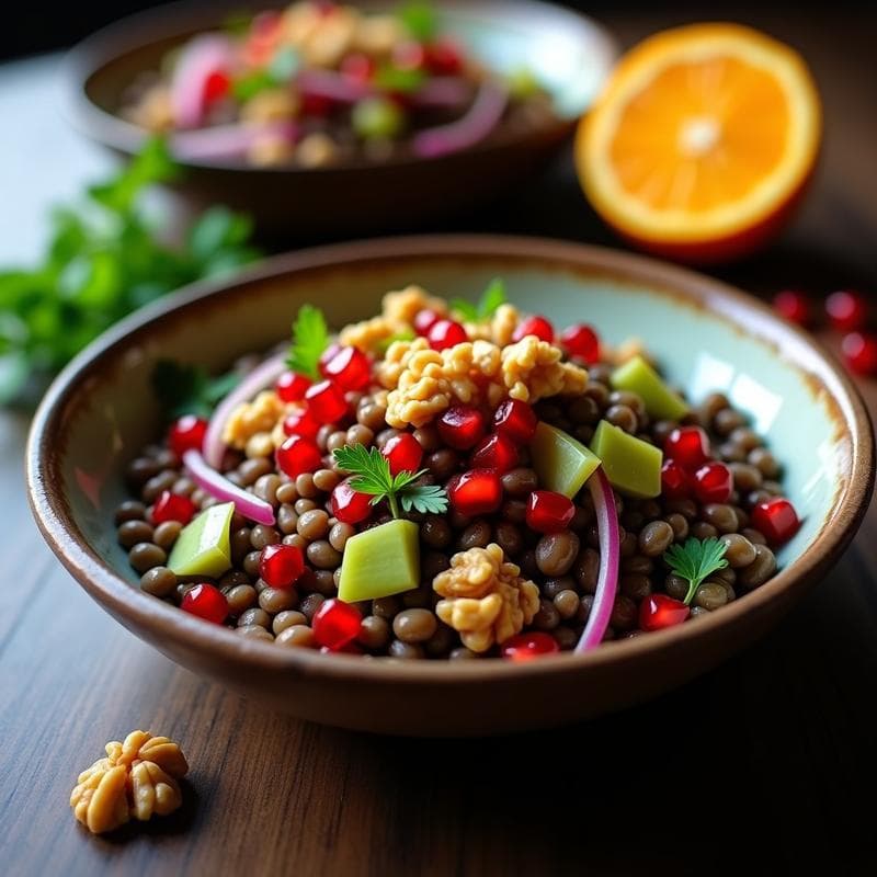 Ensalada de Lentejas Pardinas y Granados con Vinagreta de Naranja Amarga: Receta Española de Invierno