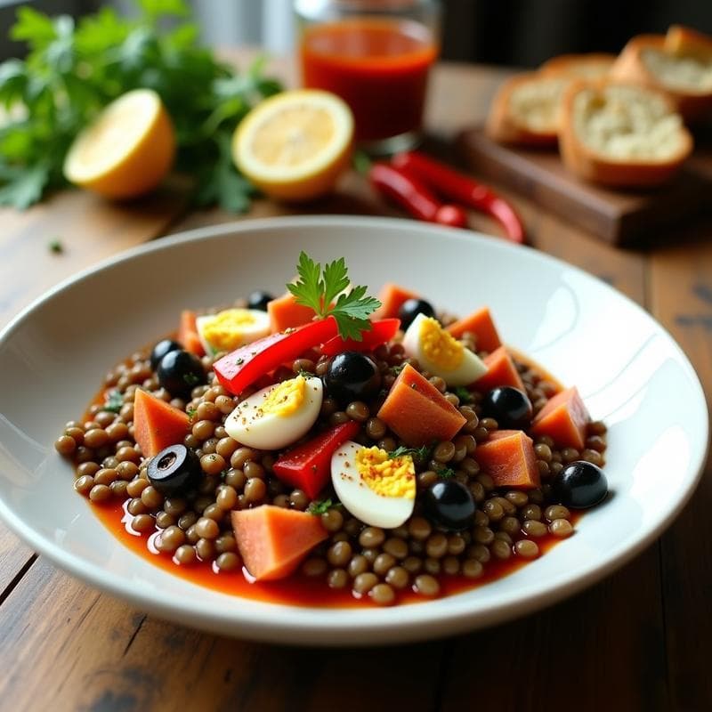 Ensalada de Lentejas Pardinas con Ventresca y Vinagreta de Pimentón: Receta Española en Conserva Gourmet