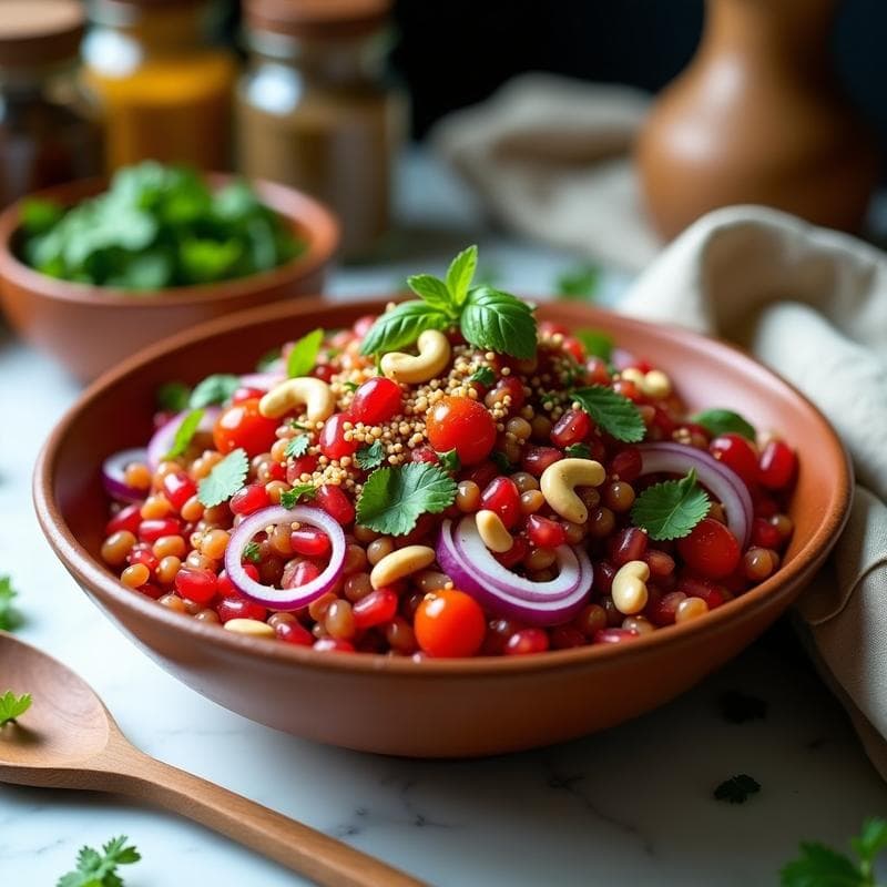 Ensalada de Lentejas Rojas con Granado y Mentah: Receta India en 15 Minutos y Sin Cocinar