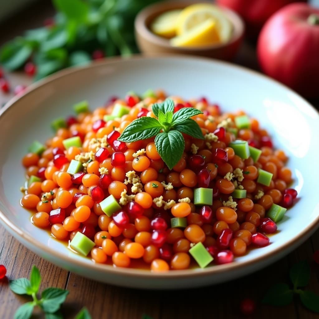 Ensalada de Lentejas Rojas, Granados y Mentas: Receta Iraní Vegana y Sin Cocción