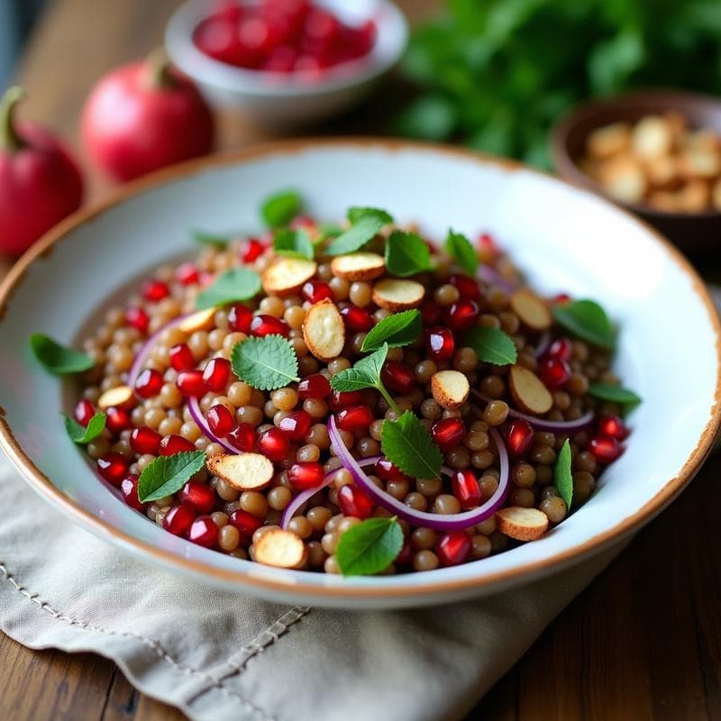 Ensalada de Lentejas Rojas y Granados con Vinagreta de Zaatar: Receta Libanesa en 15 Minutos