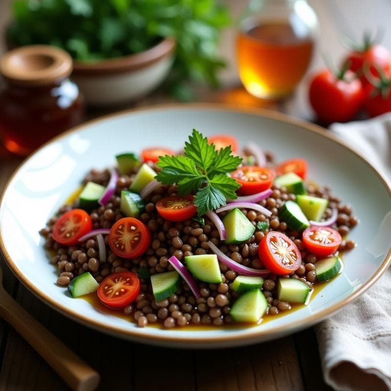 Ensalada de Lentejas con Vinagreta de Mostaza y Miel: Receta Alta en Proteína y Sin Cocción