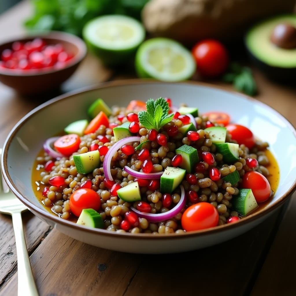 Ensalada de Lentejas con Zaatar y Vinagreta de Granada: Receta Alta en Hierro y Express