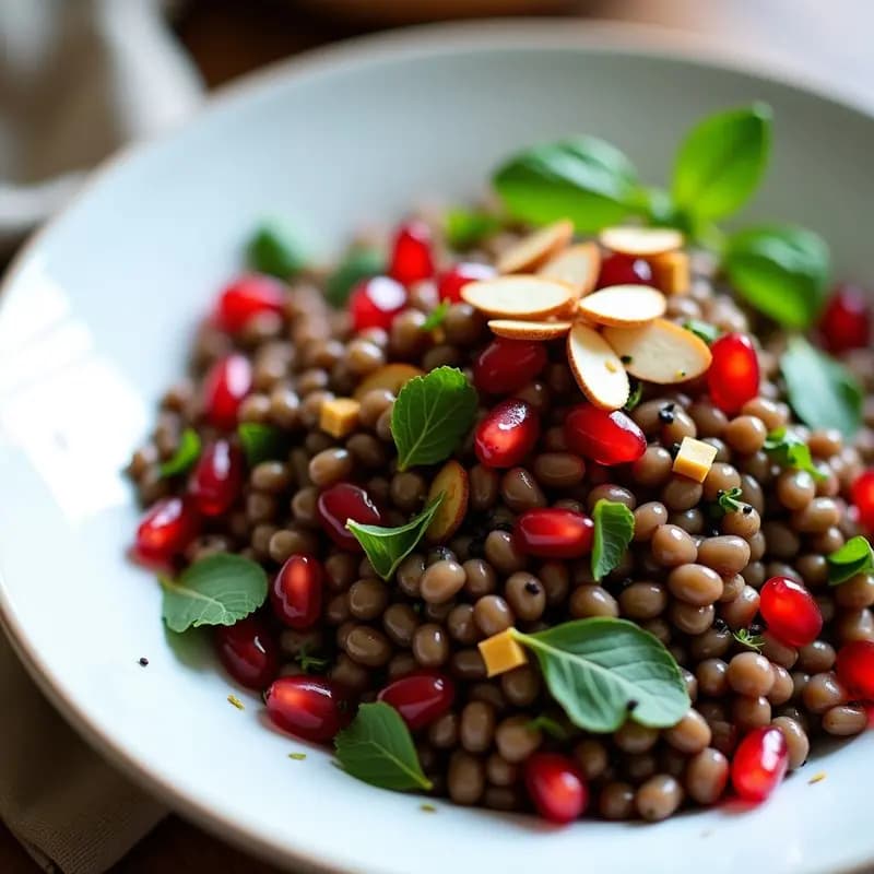 Ensalada de Lentiljas y Granados con Vinagreta de Sumac: Receta Árabe Vegana y Rica en Hierro