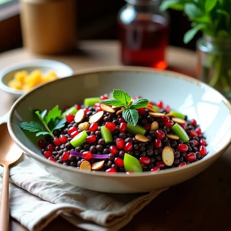 Ensalada de Lentillas Beluga con Vinagreta de Granada: Receta Persa y Rica en Hierro