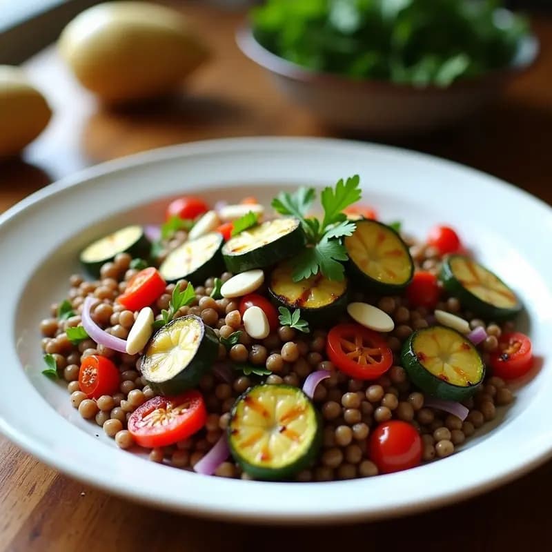 Ensalada de Lentillas y Calabacín a la Plancha con Vinagreta de Mostaza Old: Receta Vegana Sin Gluten