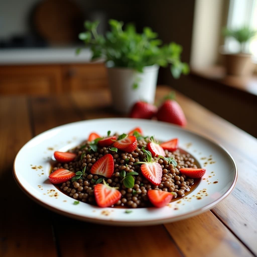 Ensalada de Lentillas y Fresas con Vinagreta de Balsámico y Mostaza: Receta Francesa Gourmet
