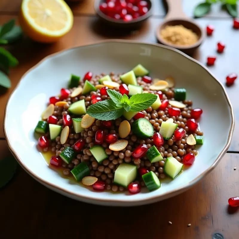 Ensalada de Lentillas con Granadas y Vinagreta de Limón: Receta Libanes Vegana y Crujiente