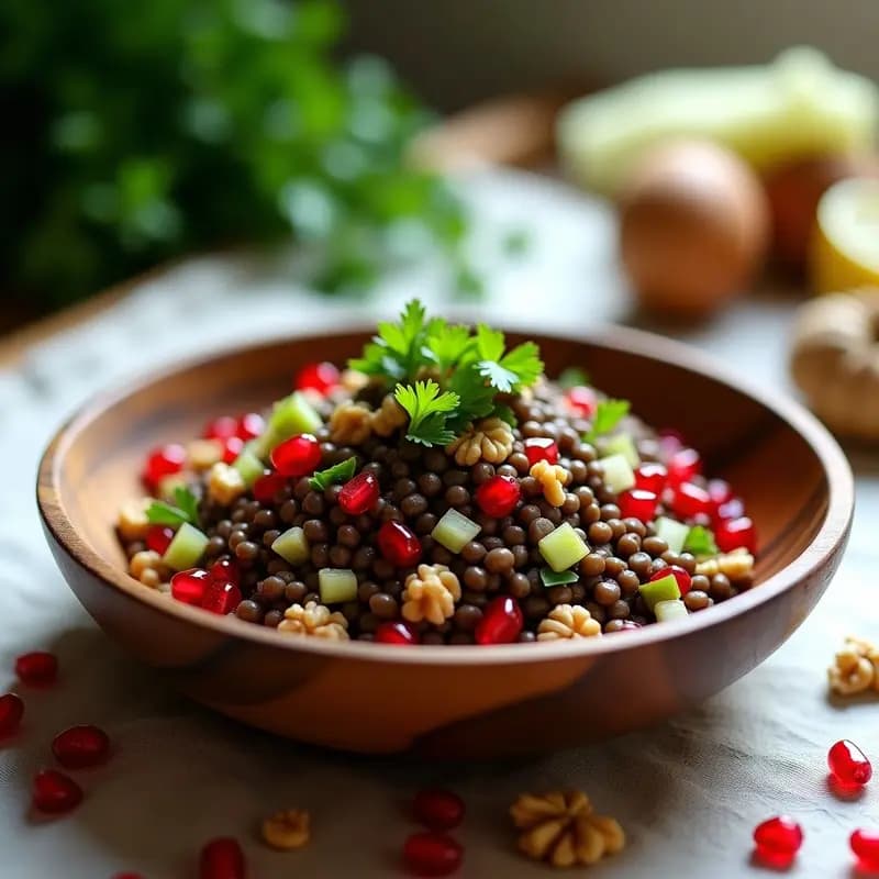 Ensalada de Lentillas con Granados y Nueces: Receta Americana Antiinflamatoria y Keto