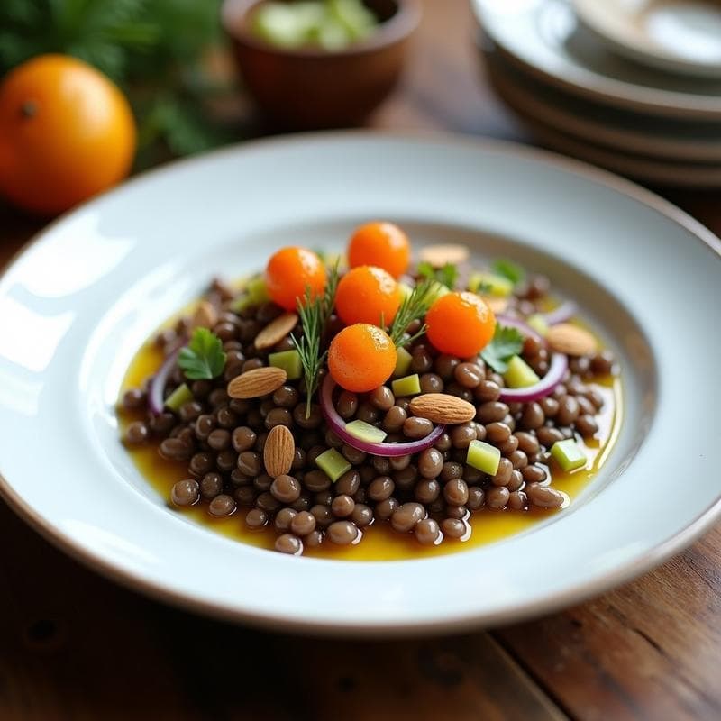 Ensalada de Lentillas con Huevas de Trucha: Receta Española con Vinagreta de Azafrán