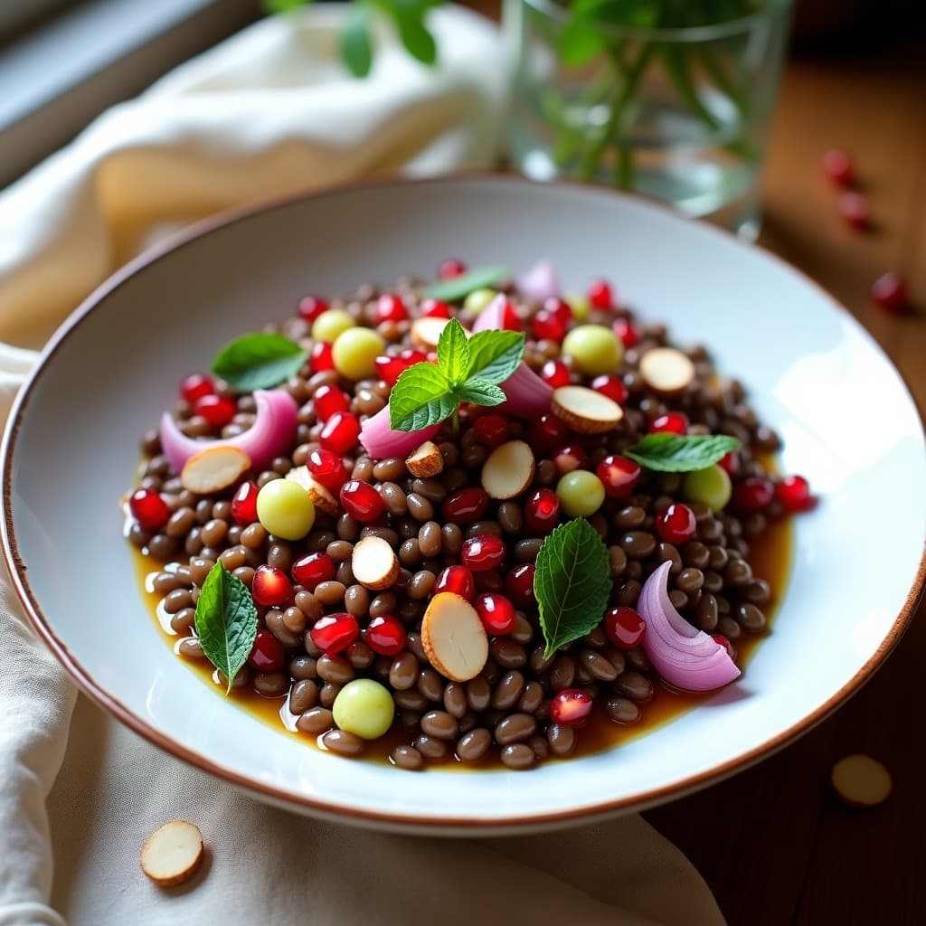 Ensalada de Lentillas Pardinas con Vinagreta de Miel de Dátil y Granados: Receta Española Sin Gluten
