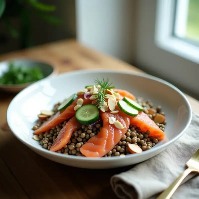 Ensalada de Lentillas con Salmón Ahumado y Vinagreta de Eneldo: Receta Escandinava Keto