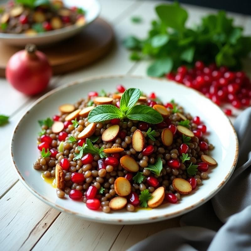 Ensalada de Lentillas con Vinagreta de Granado y Azafrán: Receta Persa Fresca y Nutritiva