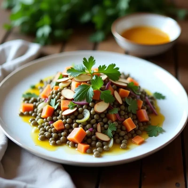 Ensalada de Lentillas con Vinagreta de Naranja y Comino: Receta Francesa Vegana y Alta en Fibra