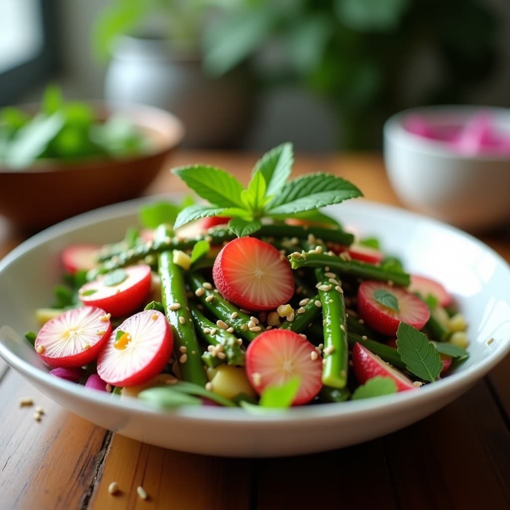 Ensalada de Litchi y Espárragos con Vinagreta de Jengibre: Receta Tailandesa Fresca y Vegana