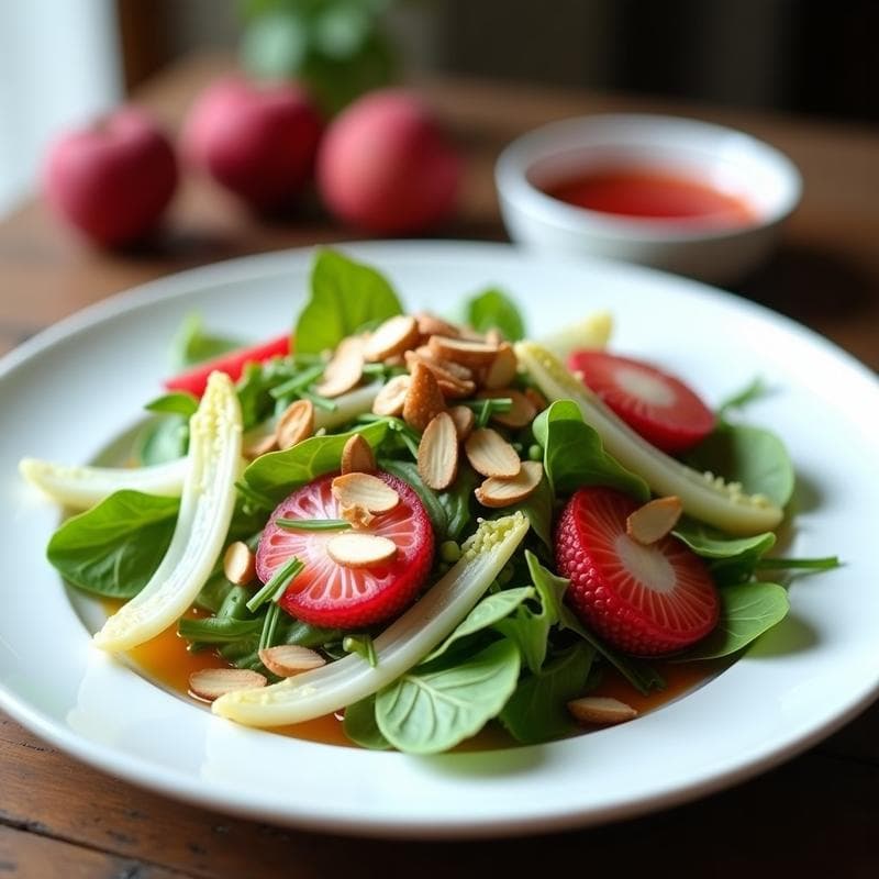 Ensalada de Litchis y Endivias con Vinagreta de Vinagre de Frambuesa: Receta Francesa Vegana y Refrescante