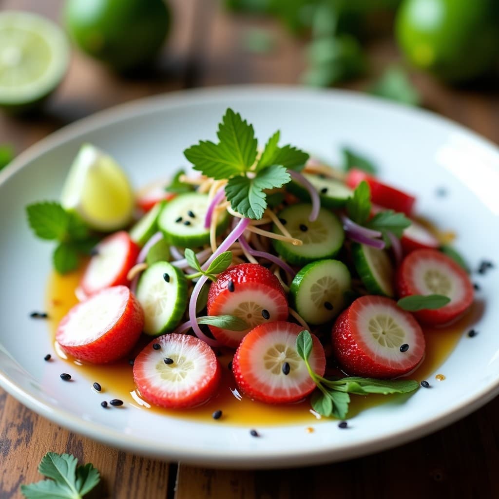 Ensalada de Litchis y Pepino con Aliño de Limón Kaffir: Receta Tailandesa Fresca y Exótica