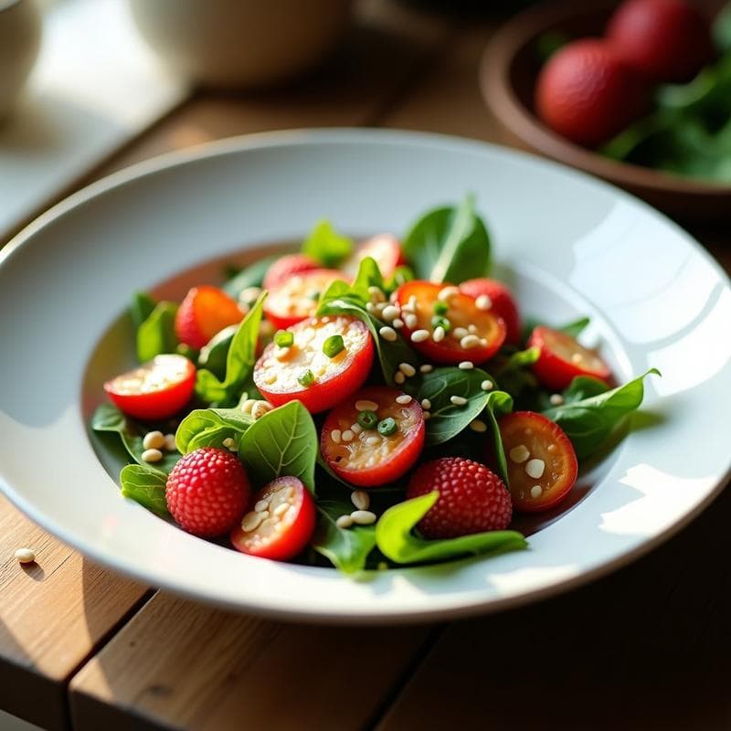 Ensalada de Litchis y Rúgula con Vinagreta de Sésamo: Receta Exótica en 10 Minutos
