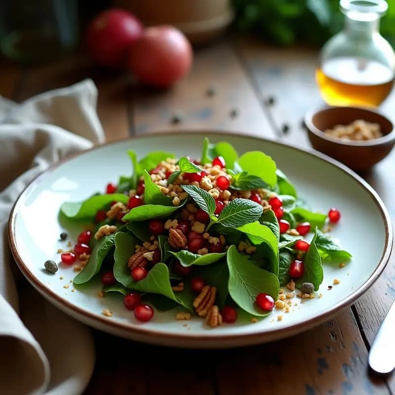 Ensalada de Lúculo y Granados con Aderezo de Vinagre de Dátiles: Receta Romana Antigua