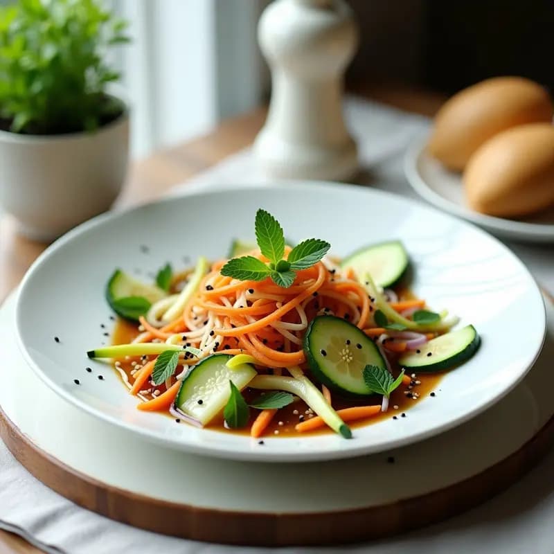 Ensalada de Luz de Luna con Flores de Calabacín y Vinagreta de Sésamo Negro: Receta China Gourmet