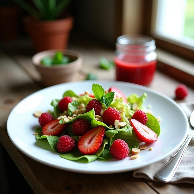 Ensalada de Mache y Fresas con Vinagreta de Frambuesa: Receta Francesa Alta en Antioxidantes