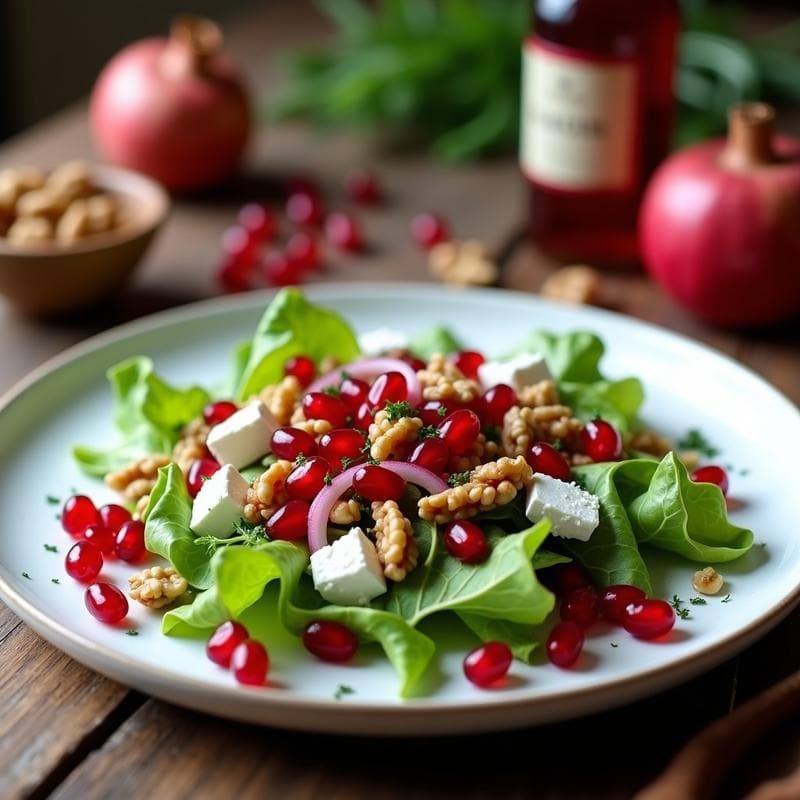 Ensalada de Mache y Granada con Aderezo de Vinagre de Frambuesa: Receta Francesa de Otoño