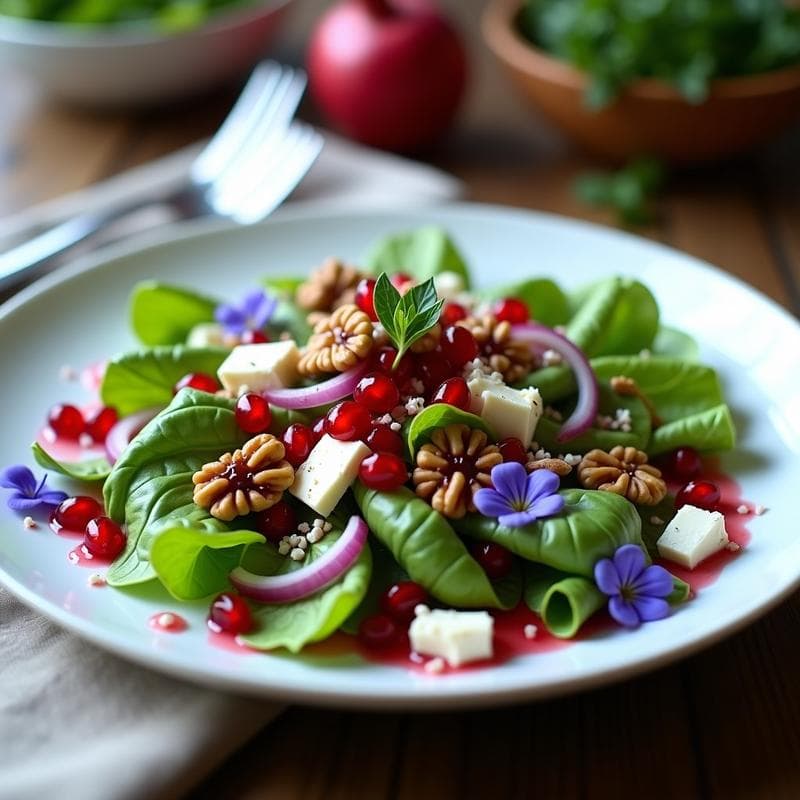 Ensalada de Mache y Granados con Vinagreta de Vinagre de Frambuesa: Receta Francesa Gourmet