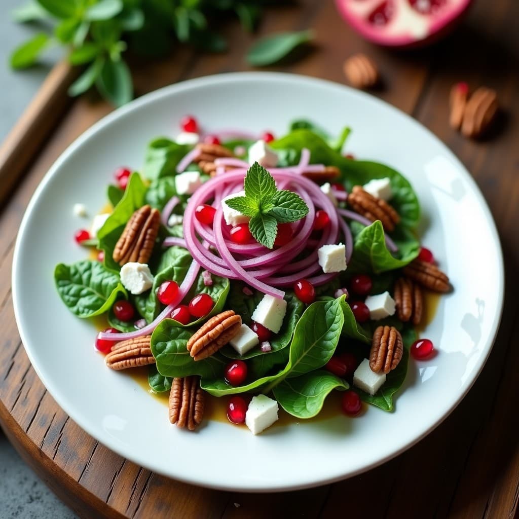 Ensalada de Mache con Granados y Vinagreta de Nuez Moscada: Receta Francés Gourmet