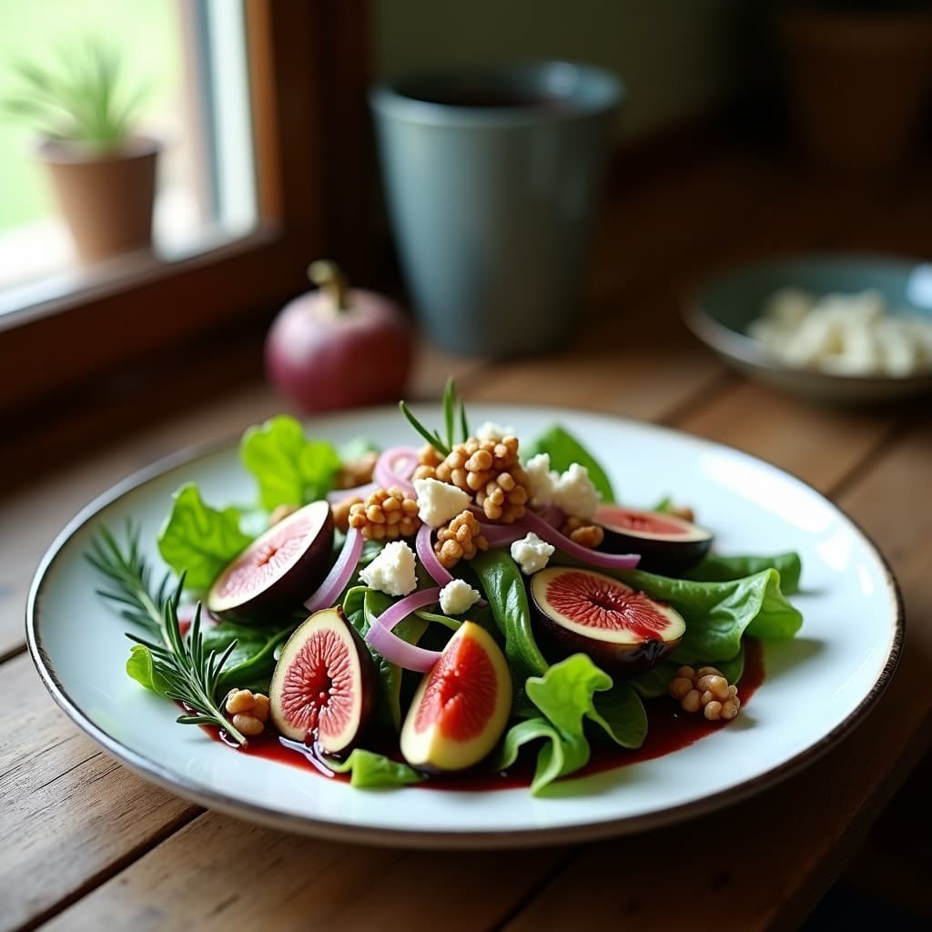 Ensalada de Mache y Higos con Vinagreta de Vino Tinto Reducido: Receta Francesa Gourmet